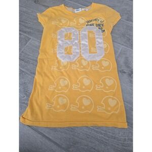 Y2K Victoria's Secret PINK Yellow Graphic T-Shirt Dress Football Helmet 80 Small